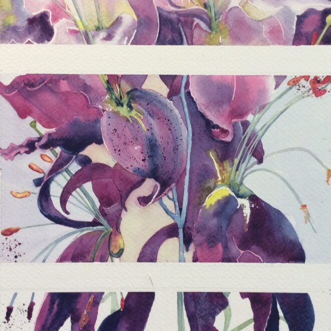 Triptych Oriental Lily Calvados by Mel Collins