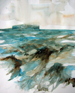 Low Cloud and Stormy Sea. Watercolour by Lesley Rumble
