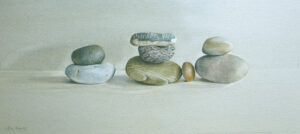Eight pebbles. Dunes. Watercolour by Lillias August ©
