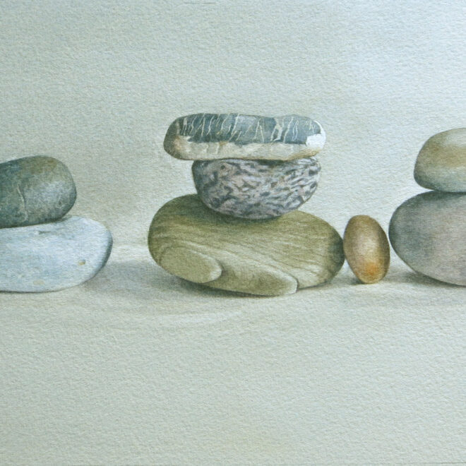Eight pebbles. Dunes.  Watercolour by Lillias August ©