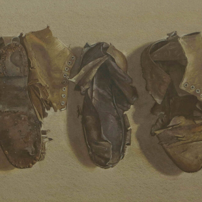 Old boots. Watercolour by Lillias August ©