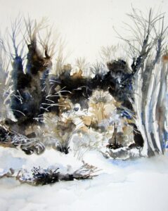 Midwinter Frosts. Watercolour by Lesley Rumble