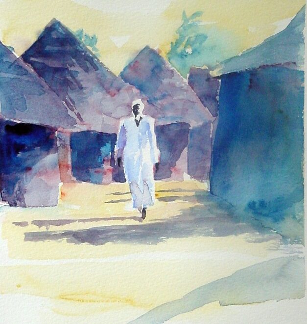Guinean Scene with Man in White Large