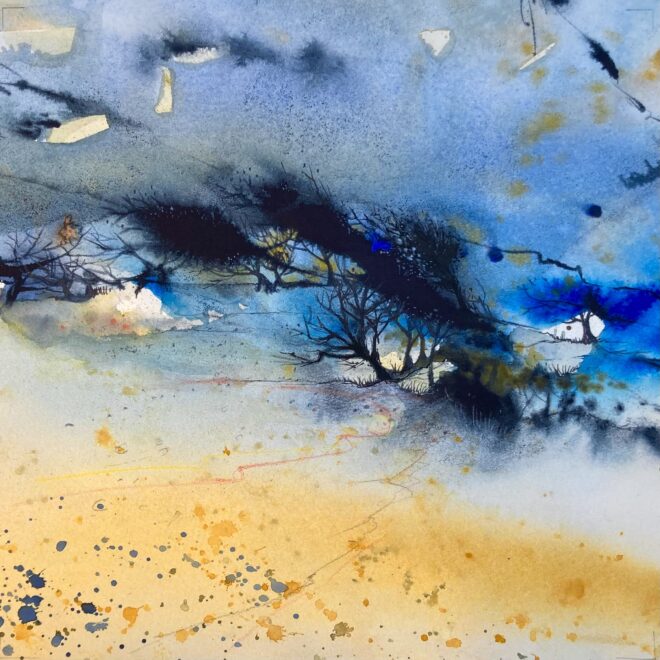 Windswept hawthorns on the Cornish coast by Penny Newman